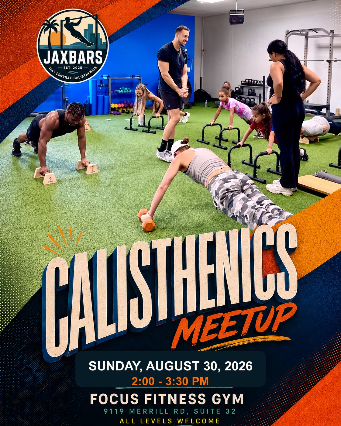 JaxBars community calisthenics meetup at Focus Fitness Merrill